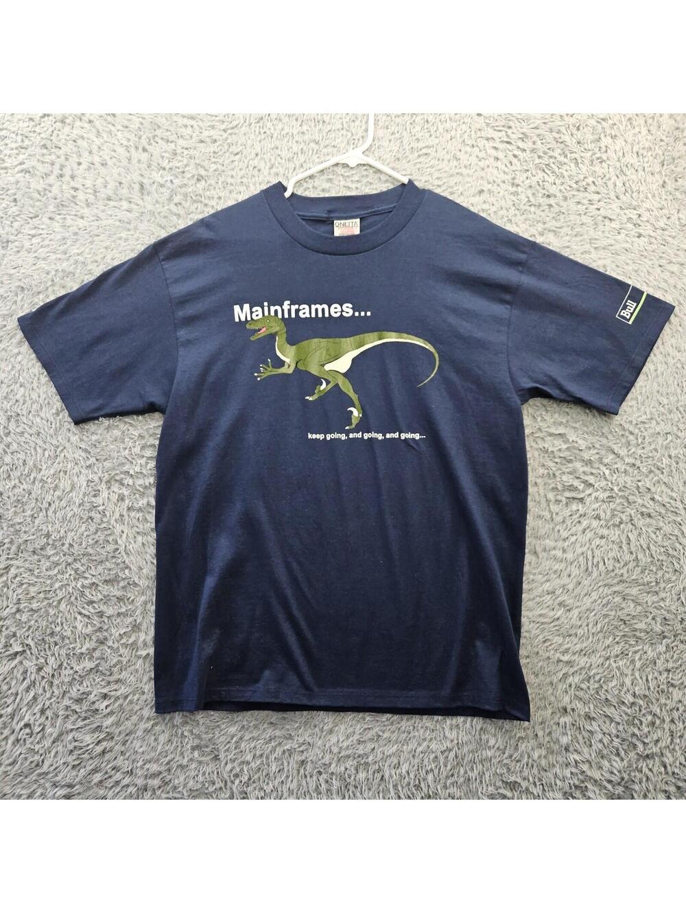 Vintage Bull Mainframe Computing T Shirt Men Large Dinosaur Double Sided